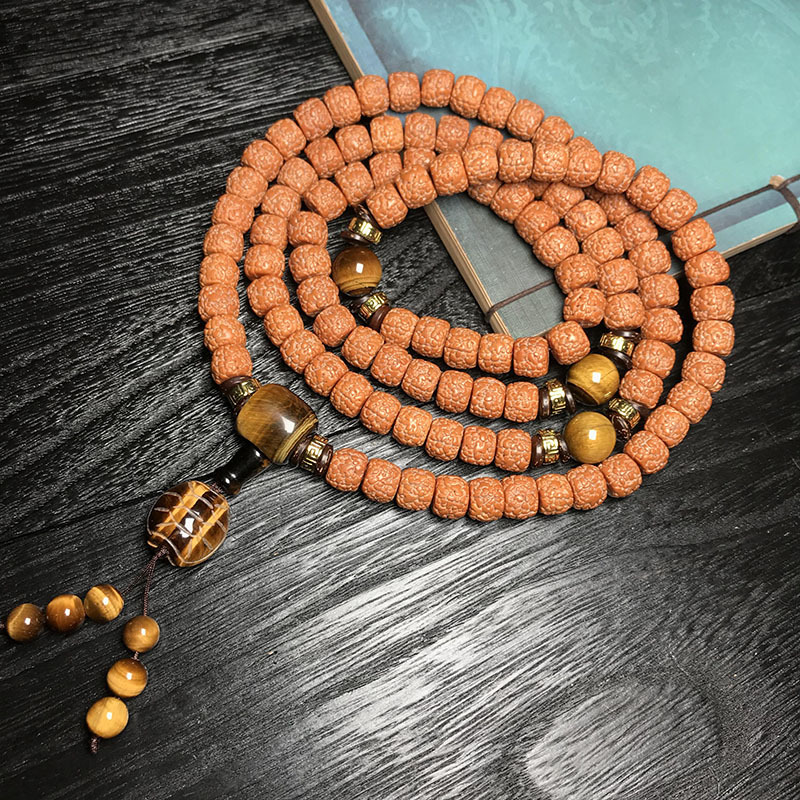 尼泊尔5瓣小金刚菩提子108颗手串 藏式龙鳞纹手链男女士佛珠项链