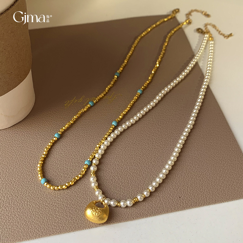 New Chinese Style Lucky Bag Beaded Pearl Necklace Dignified Sense of Design Clavicle Chain National Fashion Light Luxury High Sense Necklace Wholesale