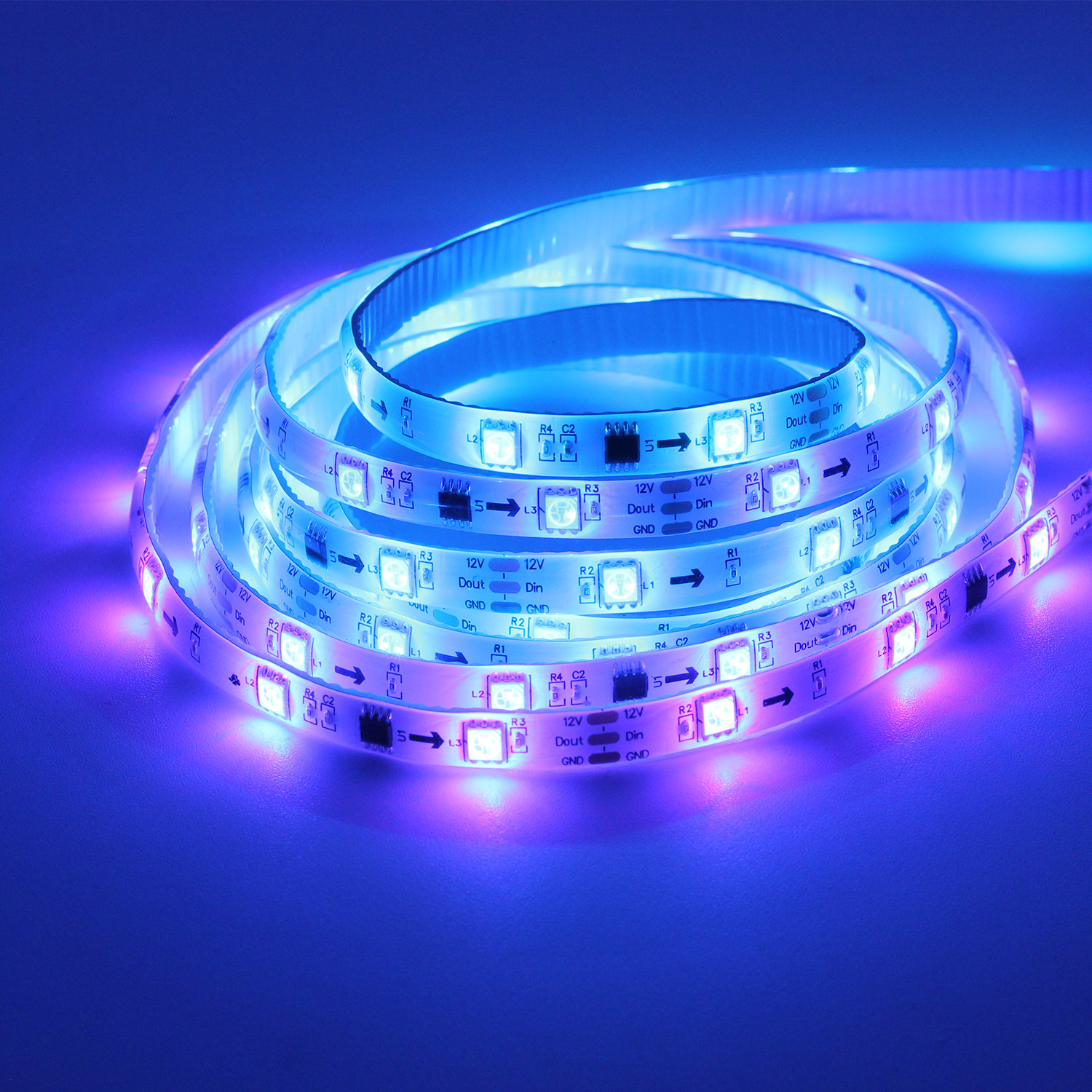 热销ws2811幻彩12v低压24键遥控app控制流水灯条