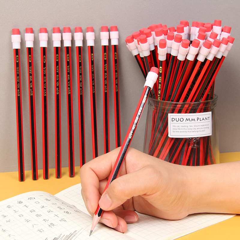 梵宁大皮头hb铅笔10支袋装小学生书写铅笔六角杆带橡皮头儿童文具