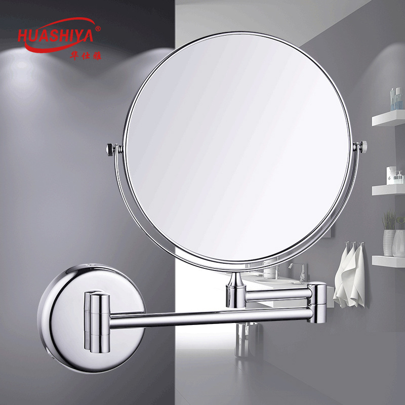 Hotel Wall-Mounted Rotating Double-Sided Cosmetic Mirror Bathroom Stainless Steel Makeup Mirror Wooden Mirror Beauty Princess Mirror