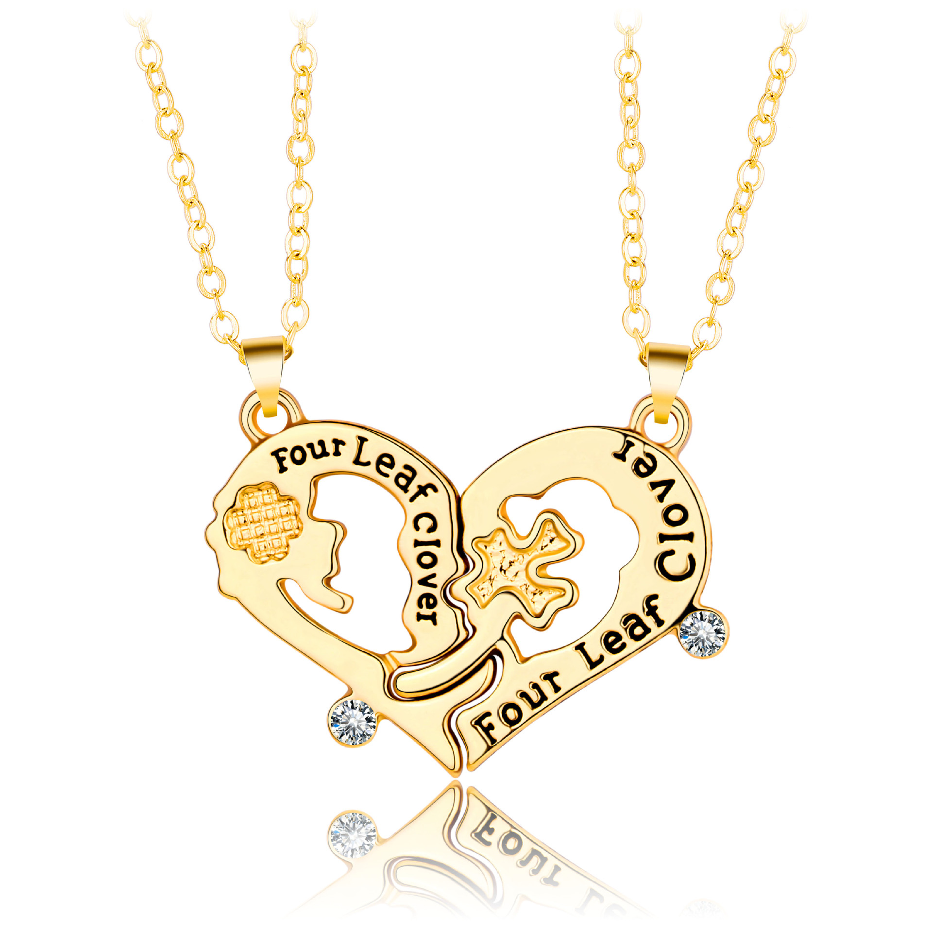 新款情侣项链一对爱心字母拼接四叶草项链简约时尚男女情人节礼物