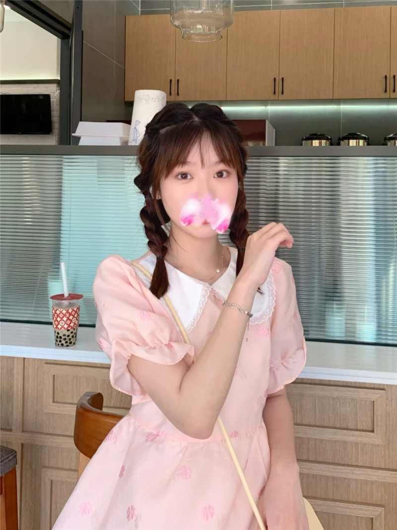 日系甜美软妹可爱日系奶甜美娃娃领公主裙子粉色法式初恋泡
