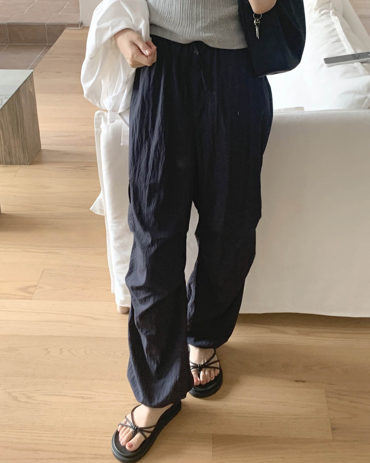 现货】2024年春季新品韩国东大门复古运动收口工装休闲裤pt10204