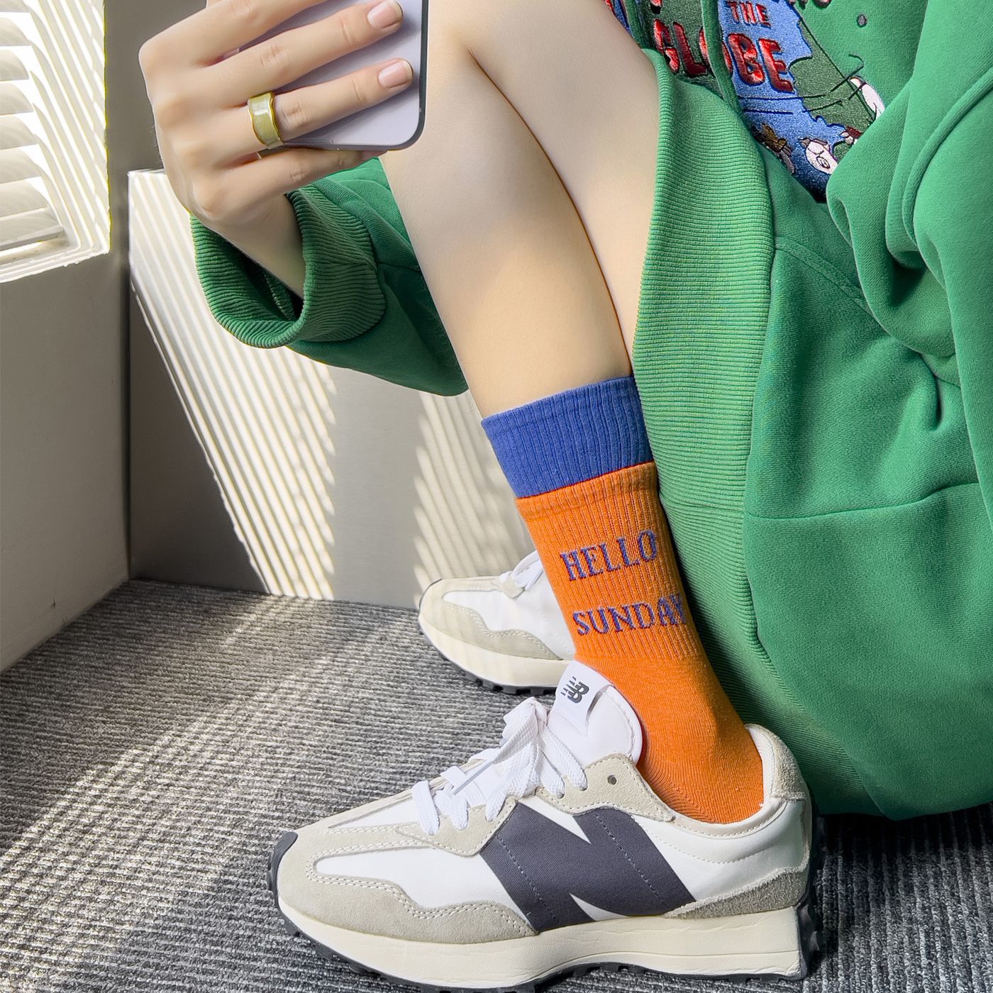 袜子女中筒新款拼接纯色双罗口字母休闲运动袜学生外穿诸暨袜子