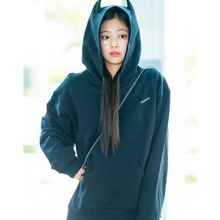 jennie同款黑色小恶魔角连帽套头卫衣女秋冬宽松上衣外套