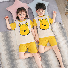 儿童睡衣男童短袖莫代尔夏季女童薄款男孩女中大童卡通家居服套装