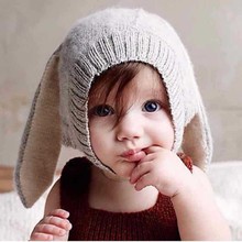 韩版宝宝可爱兔耳朵针织帽子婴儿童帽子男女童秋冬护耳加绒毛线帽