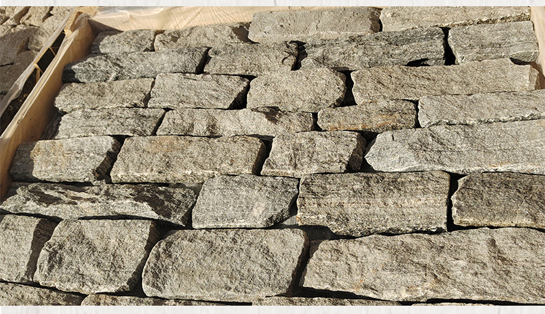 不规则自然碎拼乱型石青色锈色直角文化石别墅庭院公园装修贴墙石