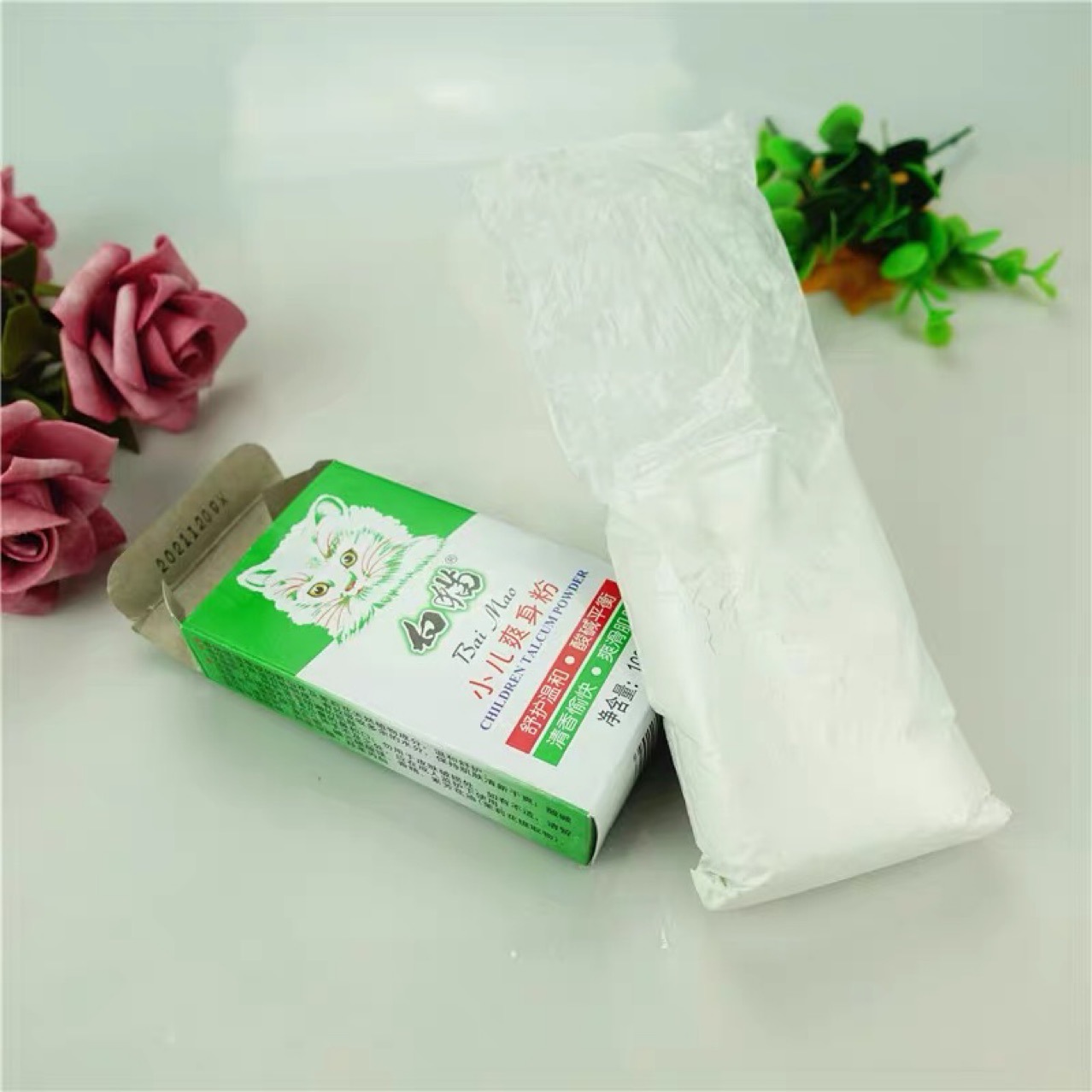 白猫小儿爽身粉100g ?婴儿小孩痱子粉爽身粉老国货补充装