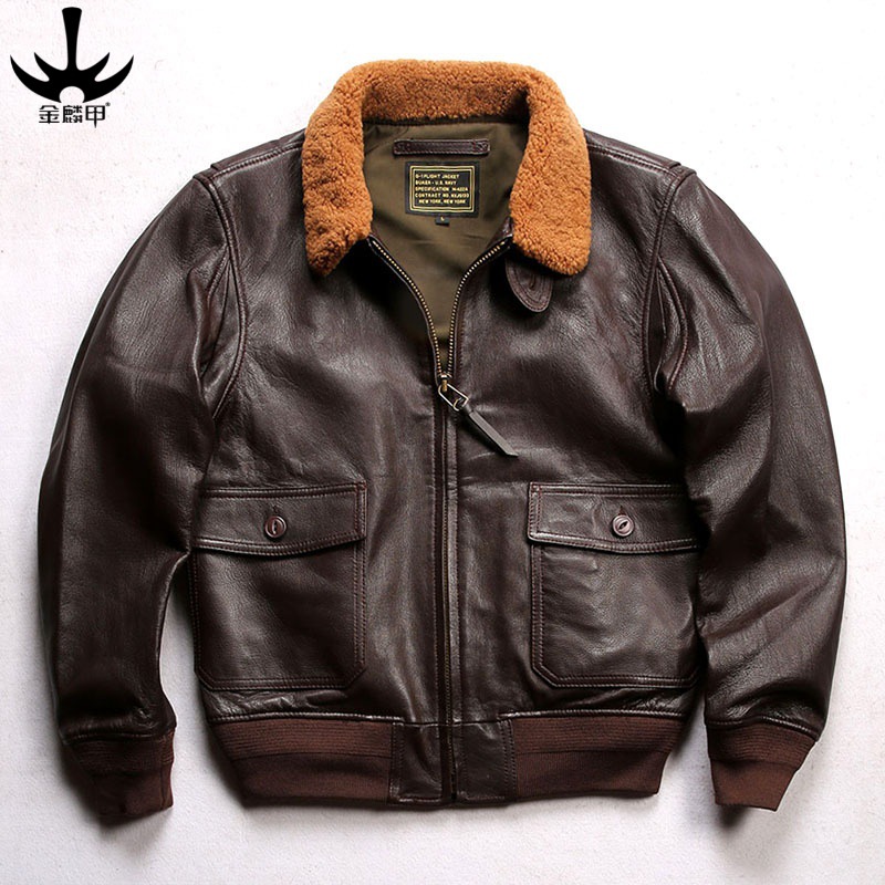 美式二战g1空军飞行服员真皮夹克翻毛领休闲短款山羊皮皮衣外套秋