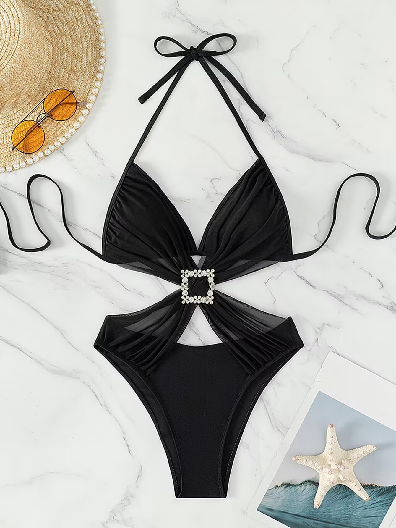 性感泳衣女连体比基尼欧美挂脖风温泉度假-阿里巴巴