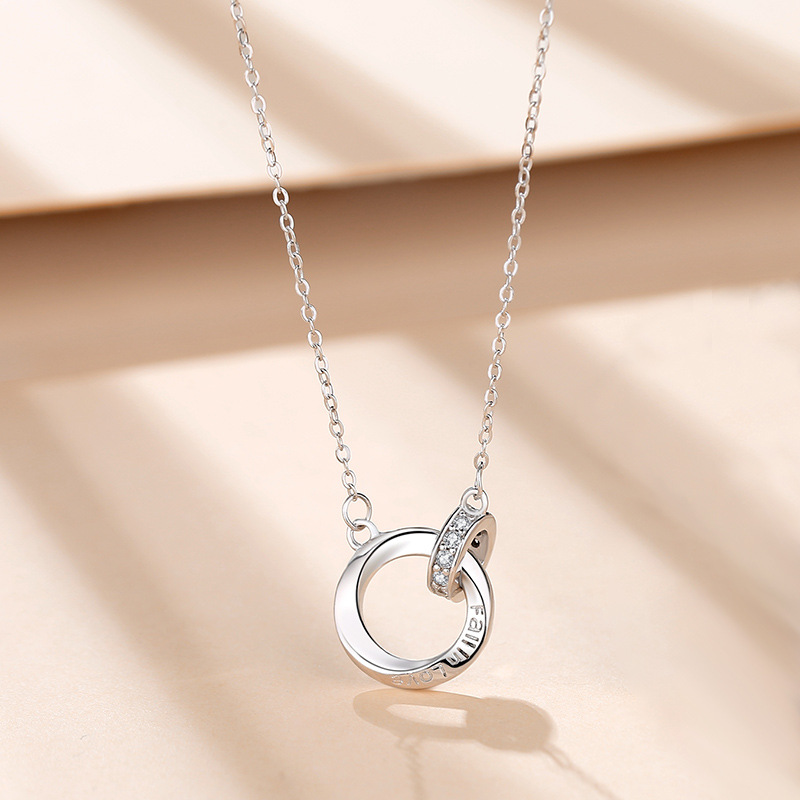 Mobius Double Ring Couple Necklace Sterling Silver Couple Korean Style Simple Clavicle Chain Commemorative Valentine's Day Gift