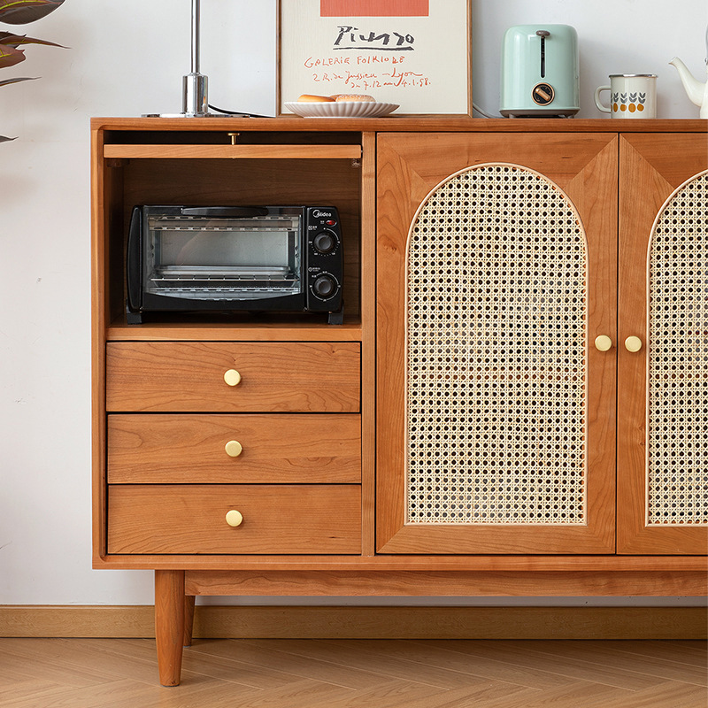 定做白橡木餐边柜北欧简约樱桃木藤编储物斗柜日式黑胡桃木边柜