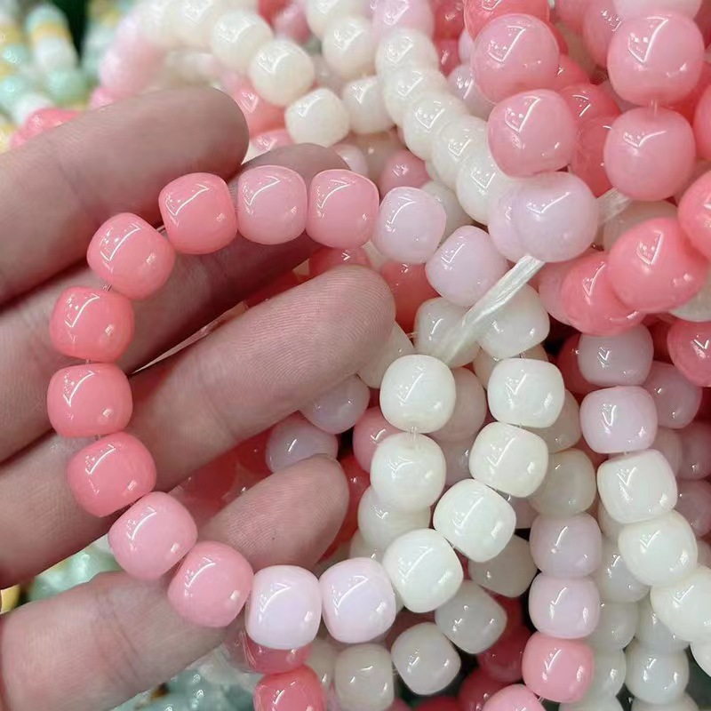 Ice Transparent White Jade Imitation Bodhi Bracelet Pliable Temperament Gradient Pink Student Version Hand Toy Ball Bracelet Bracelet Couple