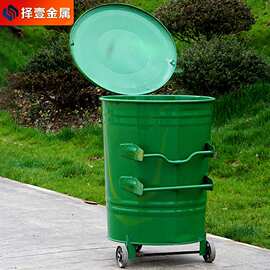 360升铁质圆形垃圾桶户外街道大号垃圾箱镀锌钢板360L挂车垃圾桶