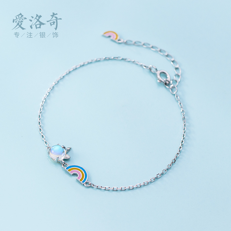 诗为s925银手链女日韩风小清新滴胶彩虹独角兽时尚手饰品s3261
