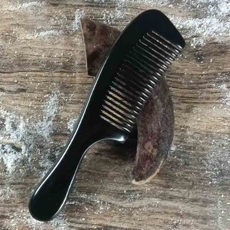 天然黑水牛角18cm圆柄梳子大号加厚手工制作不打结女士家用美发梳