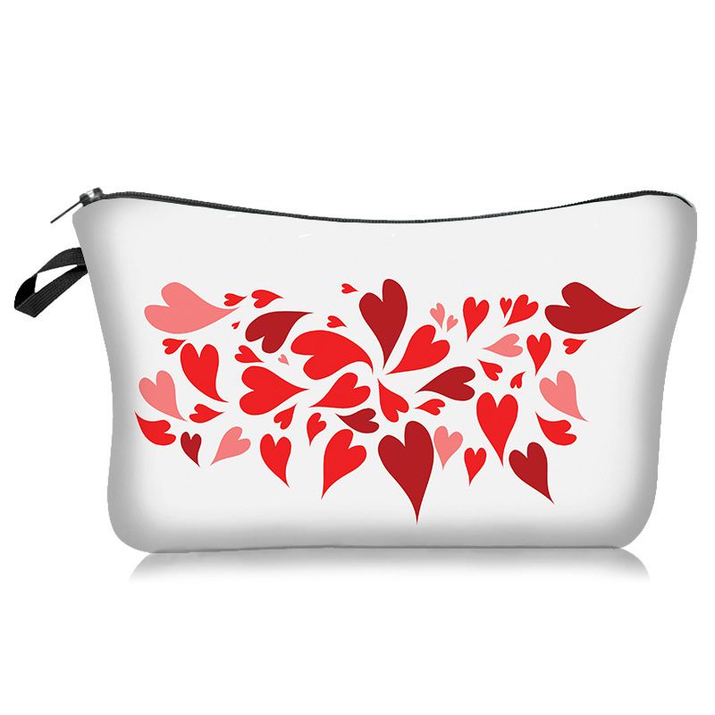 Cross-Border New Arrival Valentine's Day Love Series Red Pink Loving Heart Cosmetic Bag Handheld Storage Wash Bag Lazy Portable Travel Bag