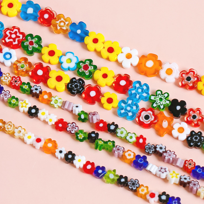 Glass Scattered Beads Wholesale New Retro Color Bouquet Mille-Fleurs Glass Flower Style Beaded Necklace Bracelet Material Jewelry Accessories