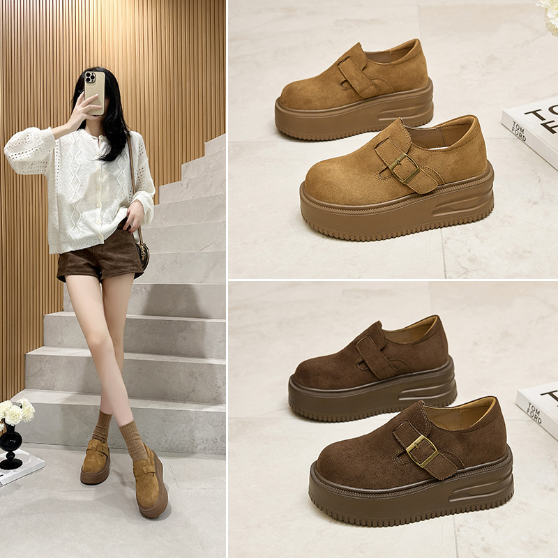 发泡底乐福鞋女款2025新款秋季单鞋增高百搭复古风休闲勃肯鞋3233