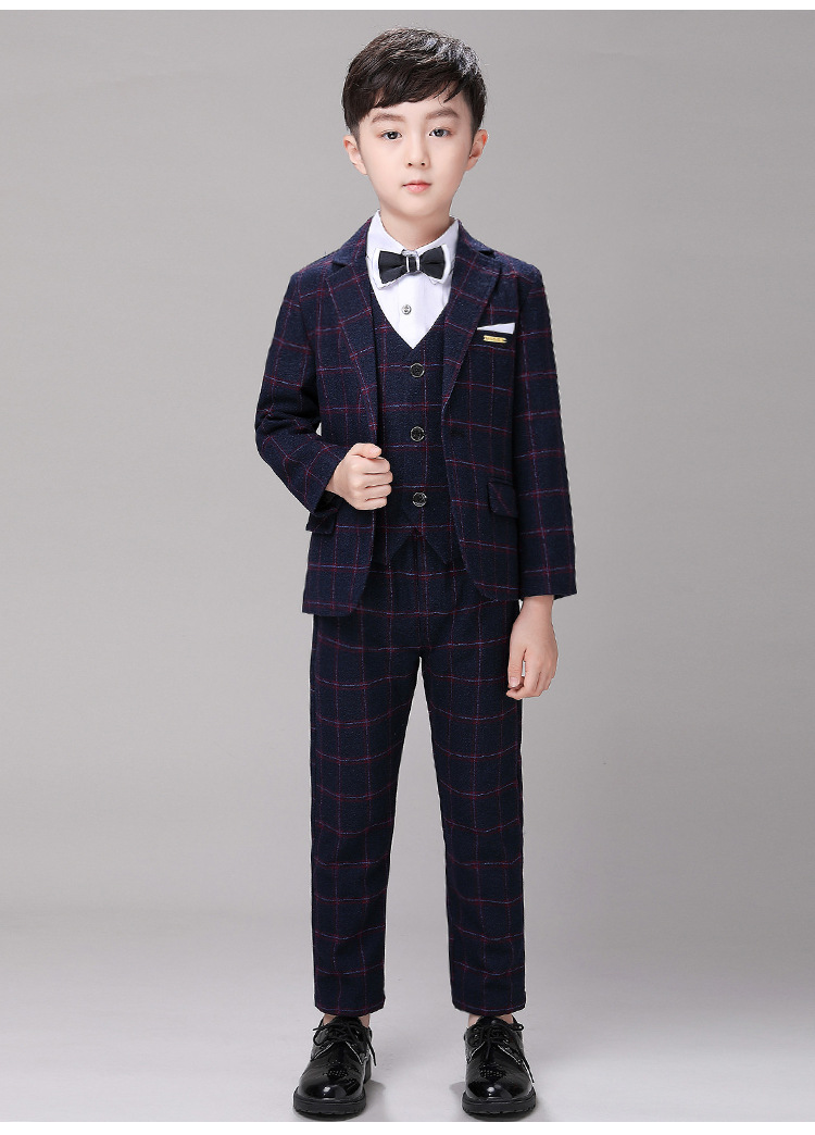 童装春秋新款一件待发男童小西装格子儿童西服英伦小孩礼服英伦风