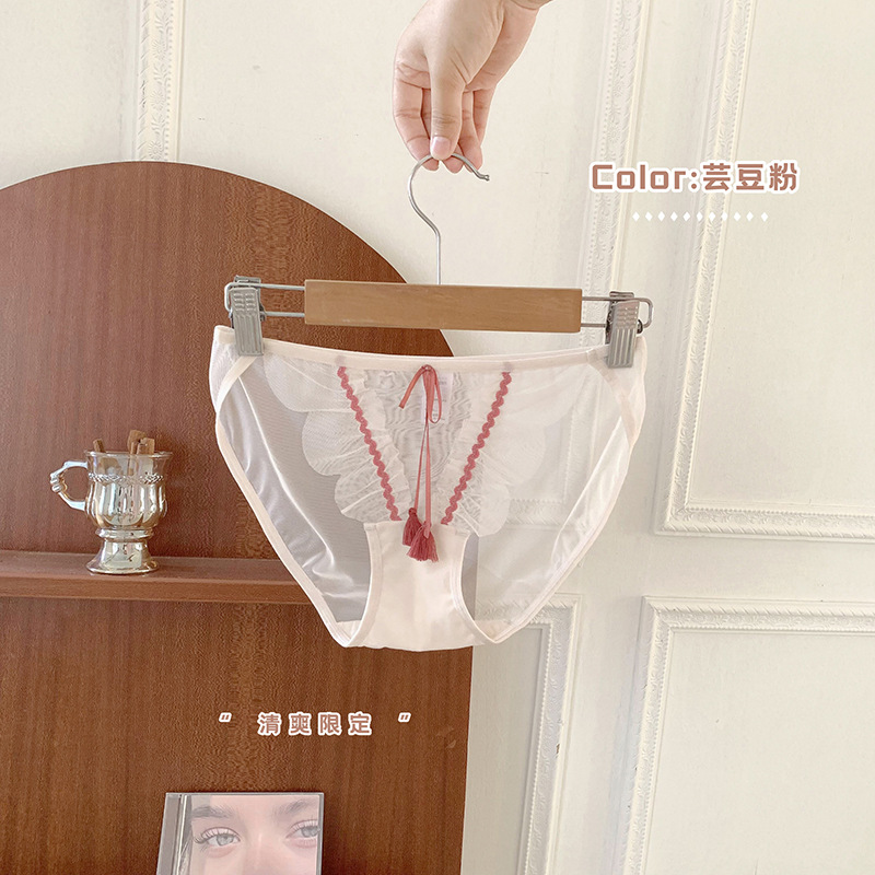Japanese Fresh Romantic Contrast Color Lace Underwear Women's Sexy Mesh Hollow Temptation Women's Briefs Tail Goods Wholesale