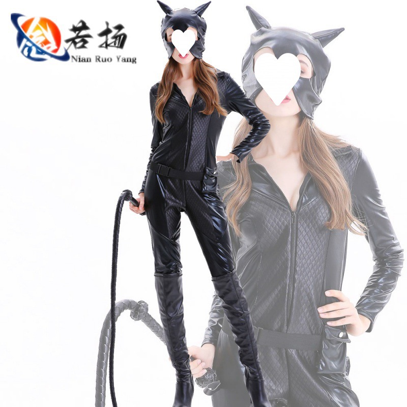 万圣节cos皮连体性感猫女服装 角色扮演演出服连体服诱惑制服批发