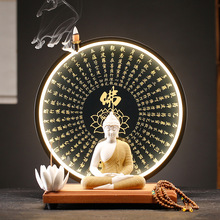 新中式灯圈释迦牟尼佛佛像陶瓷摆件创意倒流香炉客厅玄关禅意装饰