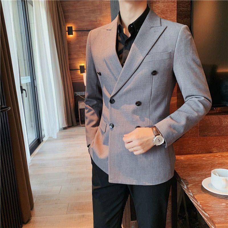 秋季网红款纯色小西装男外套发型师修身帅气韩版小伙西服休闲上衣