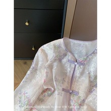 新中式淡紫色刺绣盘扣微透外套2024春夏国风宽松气质防晒开衫