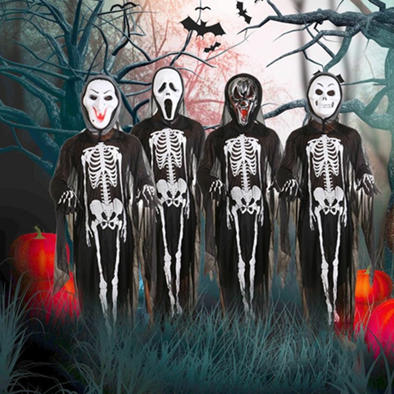 万圣节骨架衣化妆舞会男女服装成人儿童表演服饰鬼节派对恐怖面具