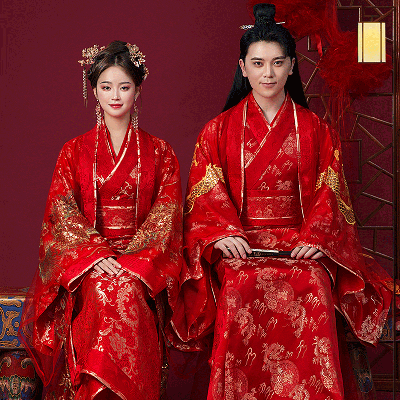 结婚汉服新娘新郎中式婚纱凤冠霞帔男女情侣中国风古风嫁衣秀禾服