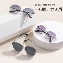 新款热销轻奢墨镜女高级无框切边显脸小太阳镜防紫外线素颜太阳镜
