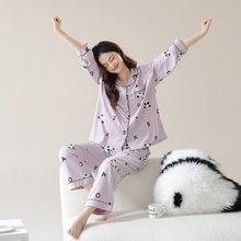 【抗菌新疆棉】2024年春季纯棉女士睡衣拉架棉熊猫数字家居服套装