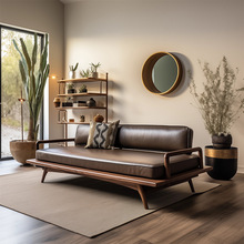 新中式罗汉床北美黑胡桃木客厅实木沙发床简约现代贵妃榻意式家具