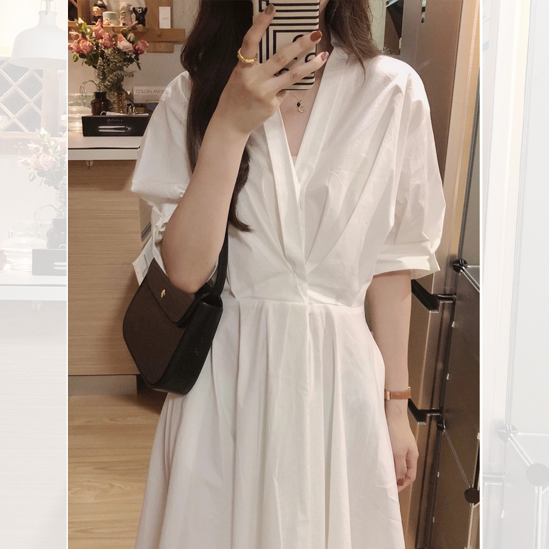 Summer 2023 Fairy First Love Gentle Mid-Length Dress French Style Retro Elegant White Shirt Dress