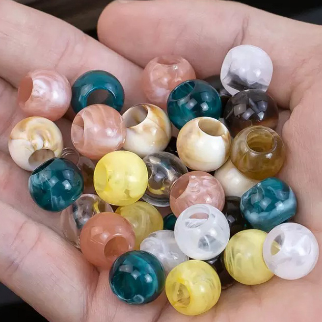 12mm亚克力大孔珠子双色大孔圆珠6mm内孔珠子服装辅料装饰孔配件