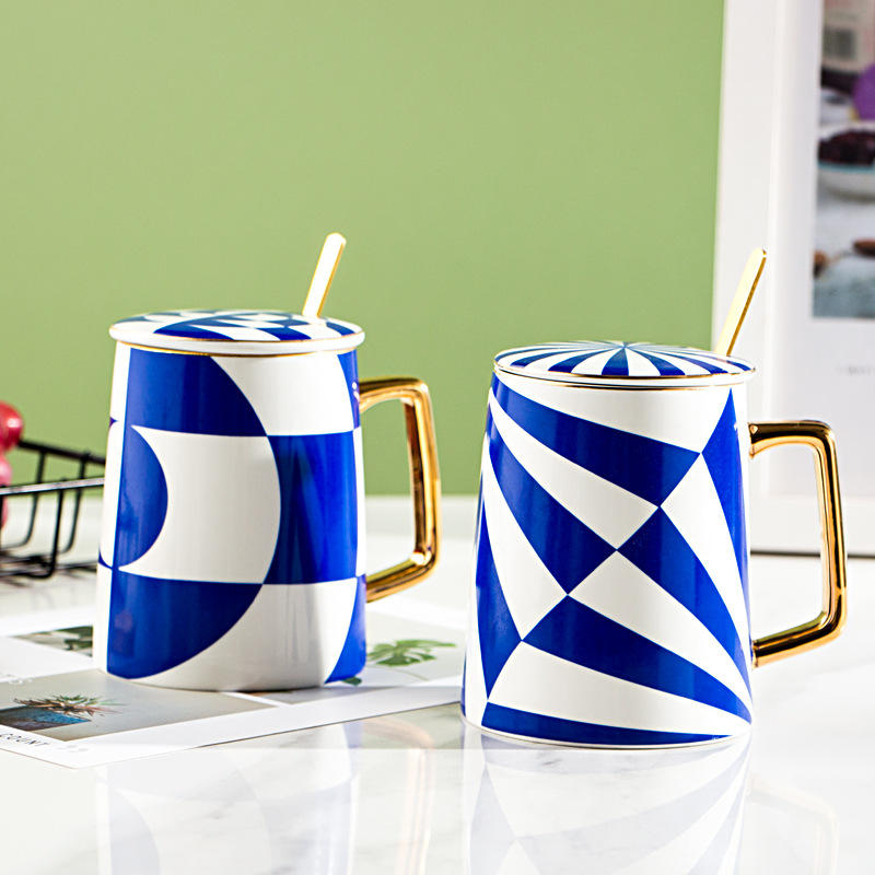 创意几何水杯办公室克莱因蓝马克杯高颜值陶瓷杯咖啡杯子艺术感
