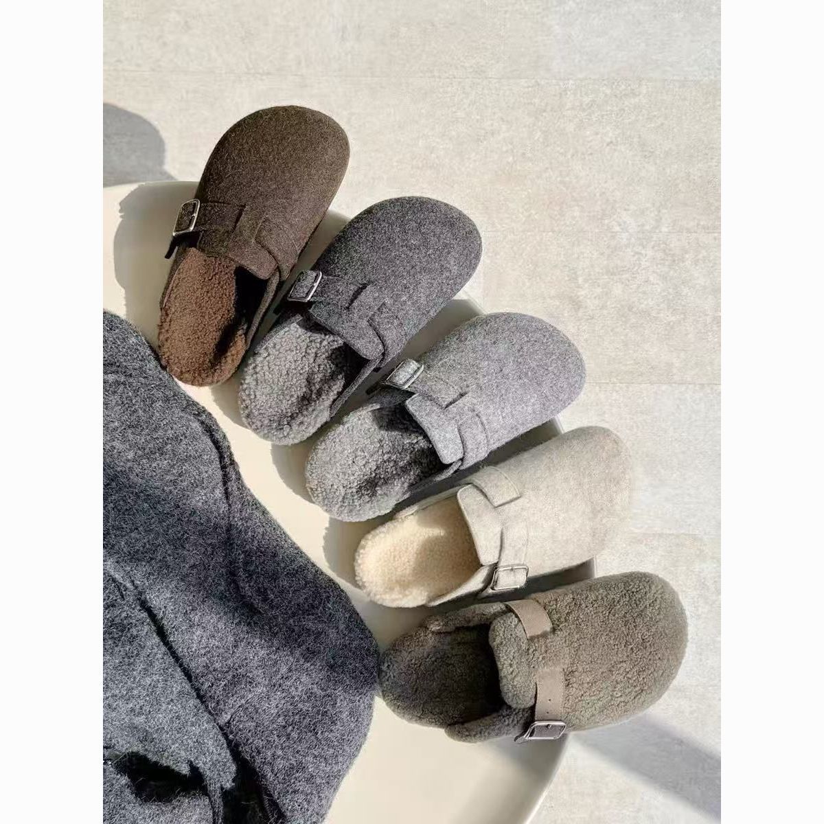 厚底包头半拖鞋毛毛拖女款秋冬外穿保暖毛绒棉拖鞋白色毛毛鞋女鞋