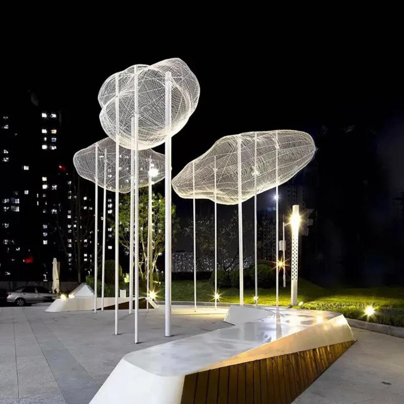 不锈钢云朵雕塑户外园林景观小区公园装饰铁艺镂空广场美陈网格