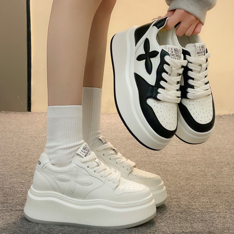 厚底小白鞋女2024早春新款四叶草百搭松糕鞋增高休闲板鞋女-阿里巴巴