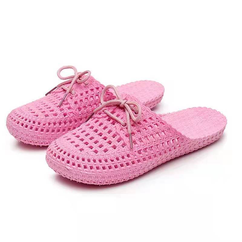 Home Closed Toe Sandals Women's Home Bathroom Bath Sandals Outdoor Fashion Hole Shoes Lace-up Hollow out Shoes