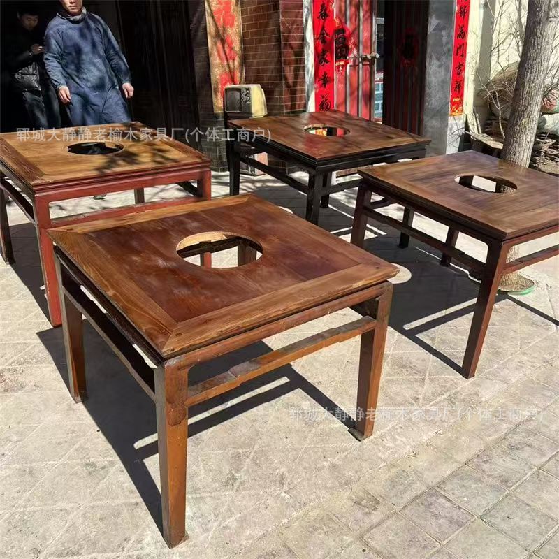 老榆木火锅桌饭店农家乐茶桌面馆酒吧咖啡店快餐厅餐桌烧烤桌