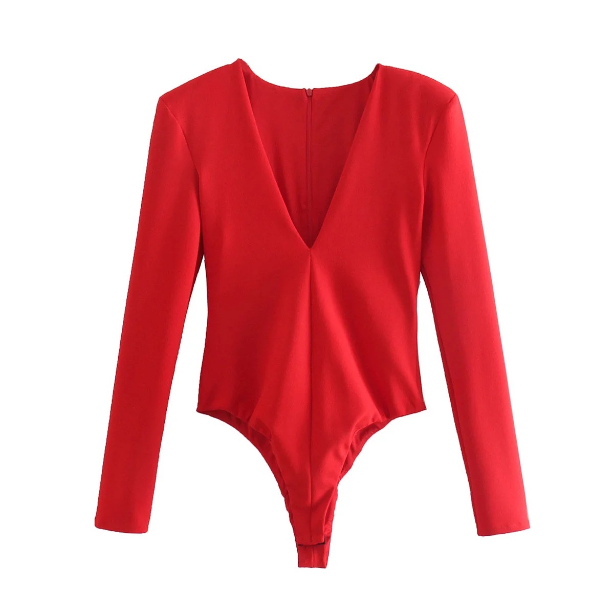 性感深v领弹力连体衣欧美风女装秋季新款纯色弹力长袖连体裤