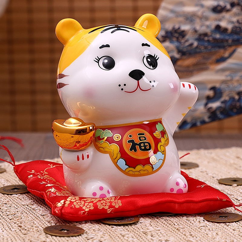 老虎摆件存钱罐生肖虎年礼品2022装饰品新年会礼物logo陶瓷储蓄罐