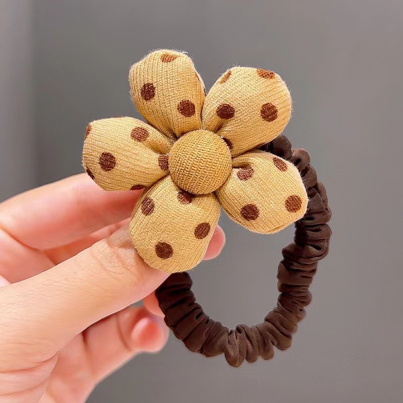 New Kids' Milk Small Flowers with Coffee Background Fabric Rubber Band Flower Hair Rope Baby Hair Ring Girls Do Not Hurt Hair Accessories Wholesale