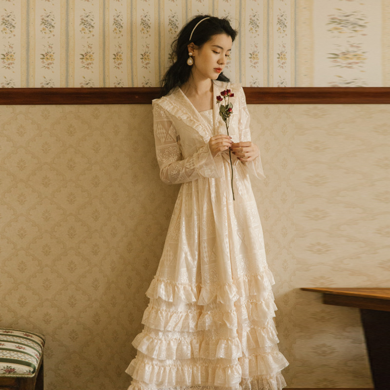 法式白色礼服蛋糕裙子仙女超仙森系公主裙连衣长裙