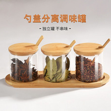 厨房收纳调料盒带勺子调料瓶防潮盐盒跨境调味罐食品级玻璃罐套装
