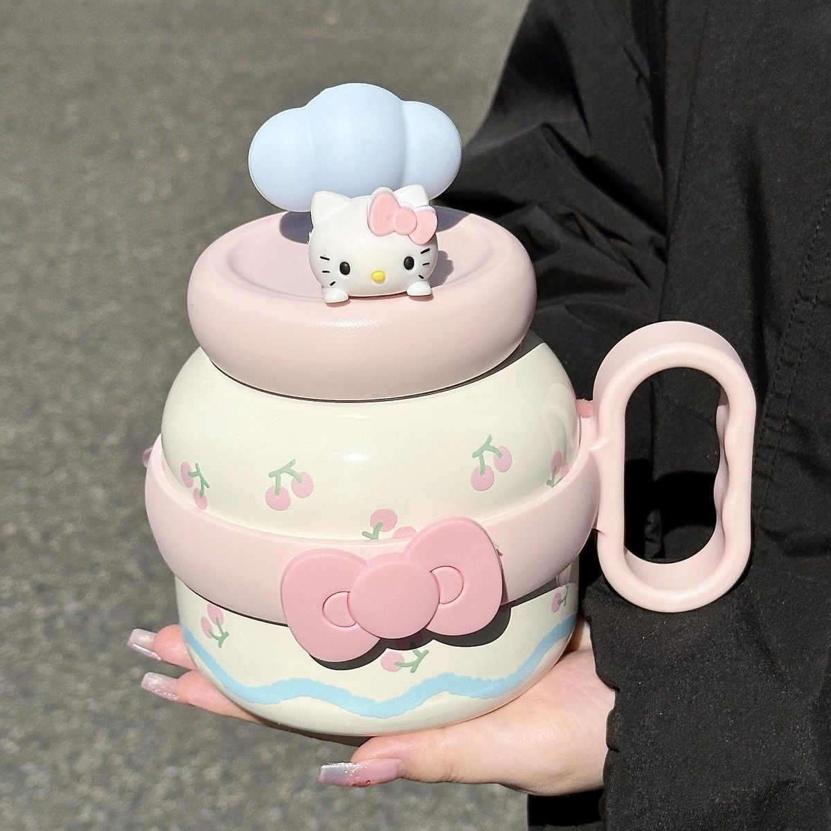 卡通kitty大容量塑料杯女生ins高颜值可爱吸管杯办公室便携把手杯